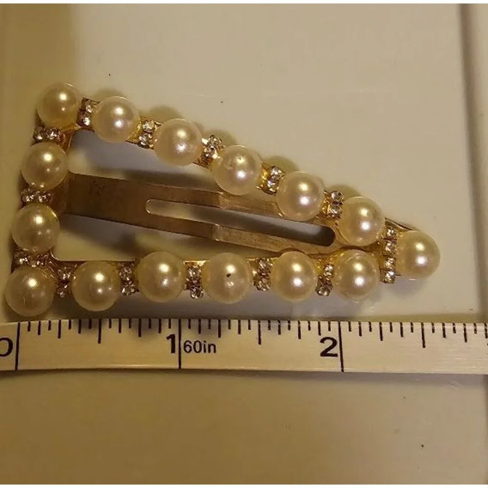 White Beaded Gold Hair Clip